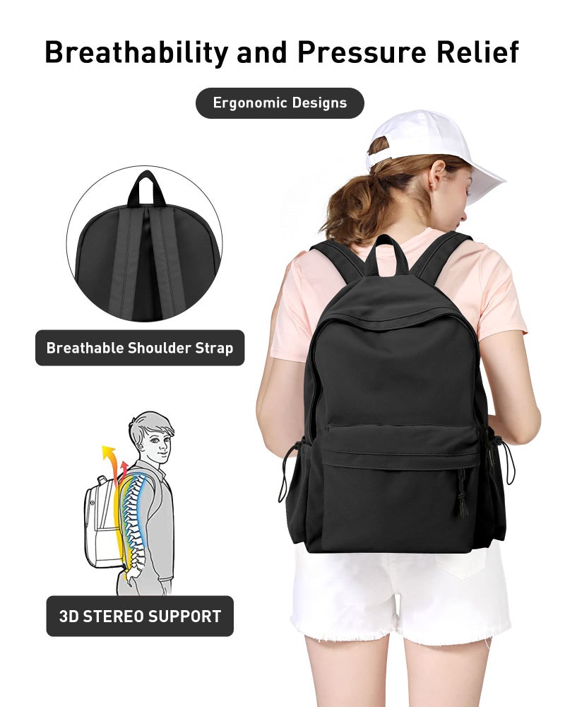 BJLFS Black School Backpack for Girls Women, Waterproof High School Book Bag Cute Backpack for Men Teens Boys, Small Lightweight Simple Basic Middle School Back Pack Daypack Mochilas Escolares para - Image 4