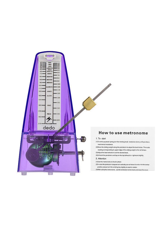 Transparent Mechanical Metronome with Bell Universal Wind up Metronome with Loud Sound Beat Selection Speed Control for Guitar Piano Violin Drum