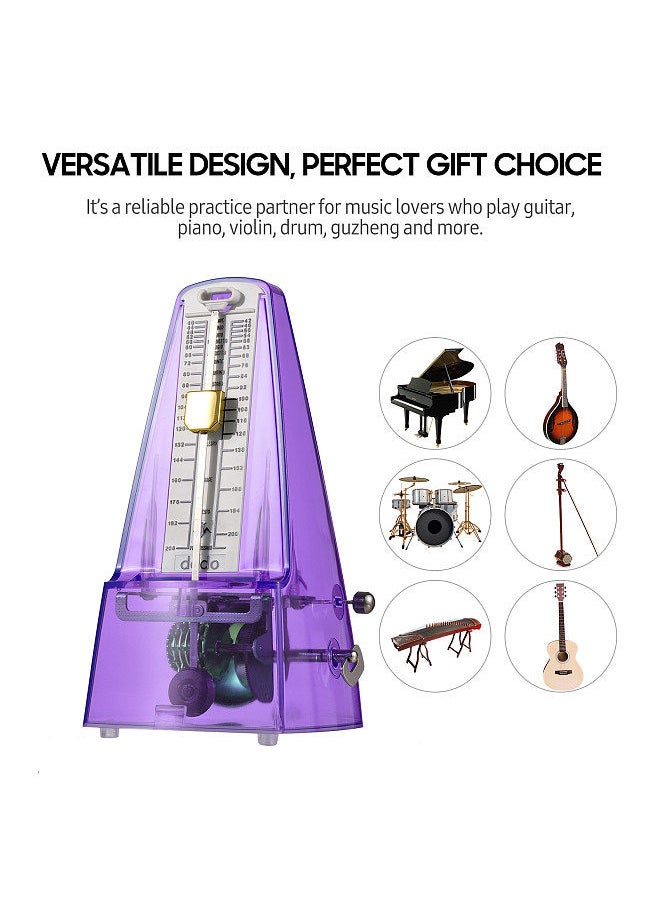 Transparent Mechanical Metronome with Bell Universal Wind up Metronome with Loud Sound Beat Selection Speed Control for Guitar Piano Violin Drum