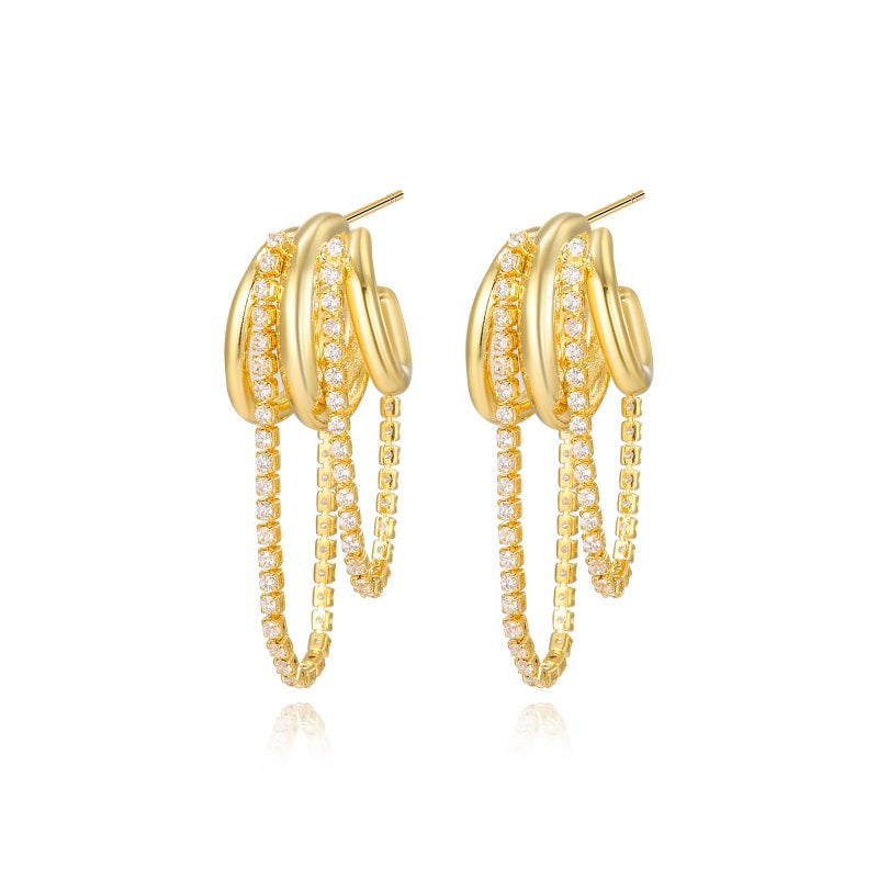 GZJOGO Gold Triple Hoop Earrings, Chunky 14k Gold Plated Hypoallergenic CZ Drop Dangle Dainty Women's Earrings - Image 1
