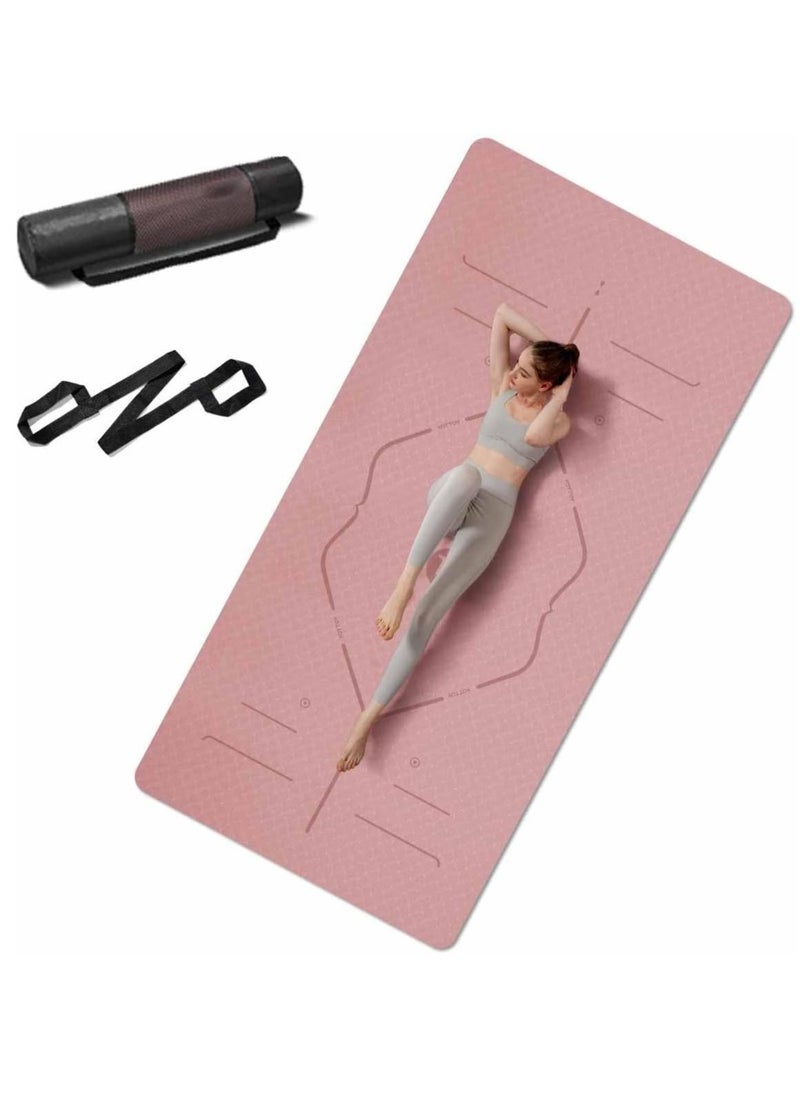 Generic Thick Yoga Mat for Home Workout – 183x61x0.6cm Non-Slip Exercise Fitness Yoga Mat, Eco-Friendly TPE Material, Durable Home Workout Mat with Strap & Carrying Bag, Anti-Slip, Cushioned Mat for Pilates, Yoga, and Stretching, Fitness Equipment for Home Gym  - Image 1
