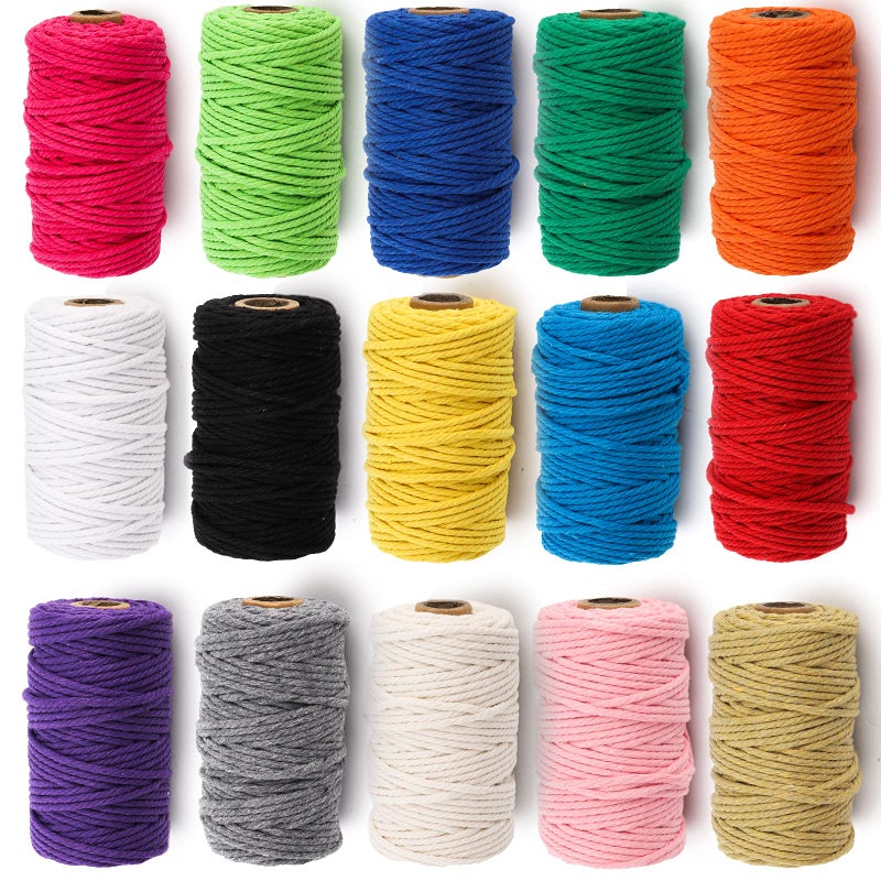 ZEAYEA 15 Rolls Macrame Cord 3mm x 480 Yards Natural Cotton Macrame Rope 4Strand Twisted Soft Cotton Twine String Cord for Artworks Wall Hanging Plant Hangers Crafts Knitting 15 Colors
