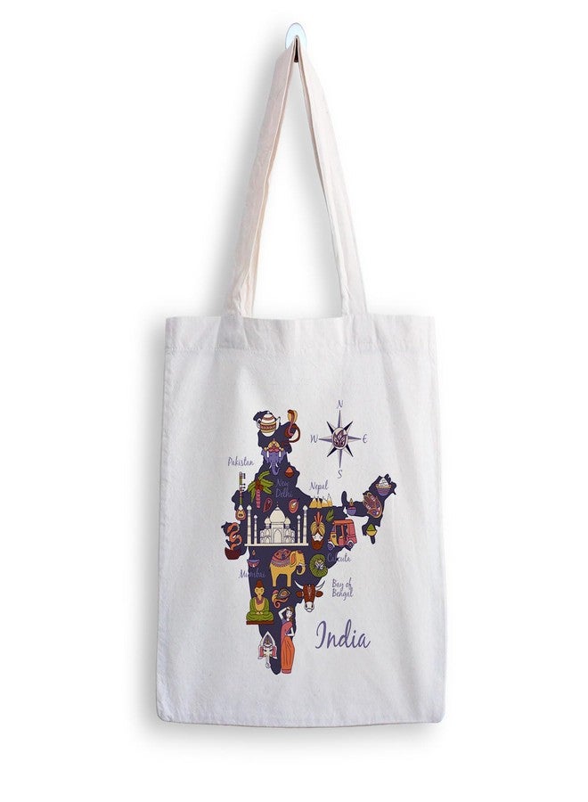 ARTBUG Tote Bag for Women with zip, Aesthetic Canvas tote bag for college girls, office, stylish and reusable - India Map - D No - 040 - Image 1