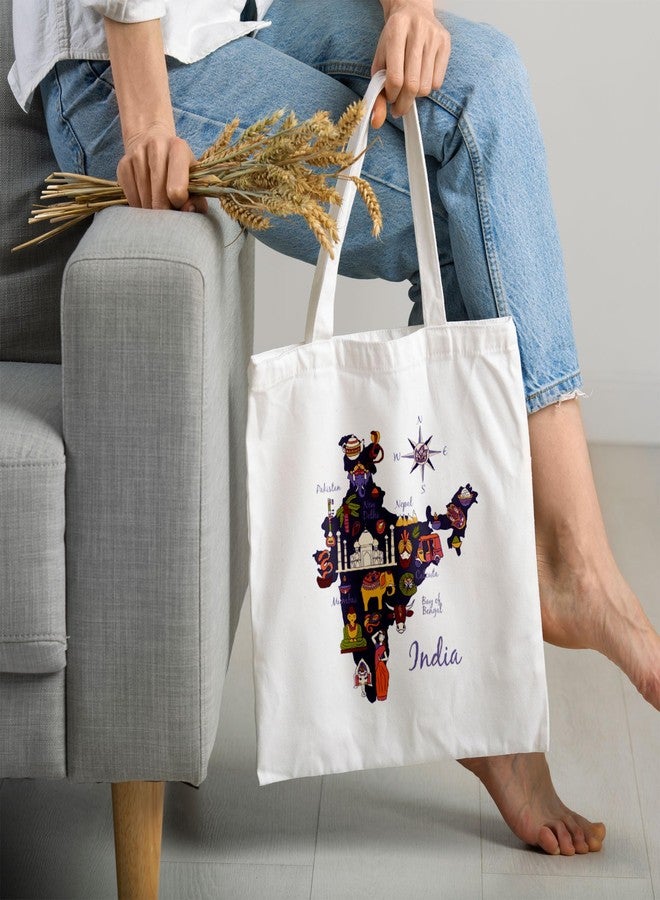 ARTBUG Tote Bag for Women with zip, Aesthetic Canvas tote bag for college girls, office, stylish and reusable - India Map - D No - 040 - Image 2