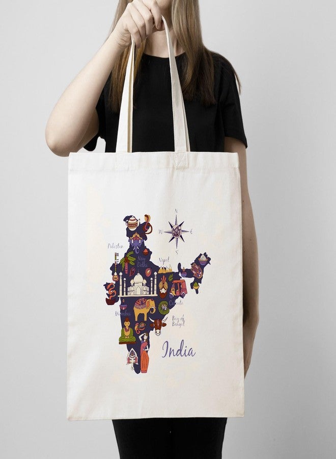 ARTBUG Tote Bag for Women with zip, Aesthetic Canvas tote bag for college girls, office, stylish and reusable - India Map - D No - 040 - Image 3