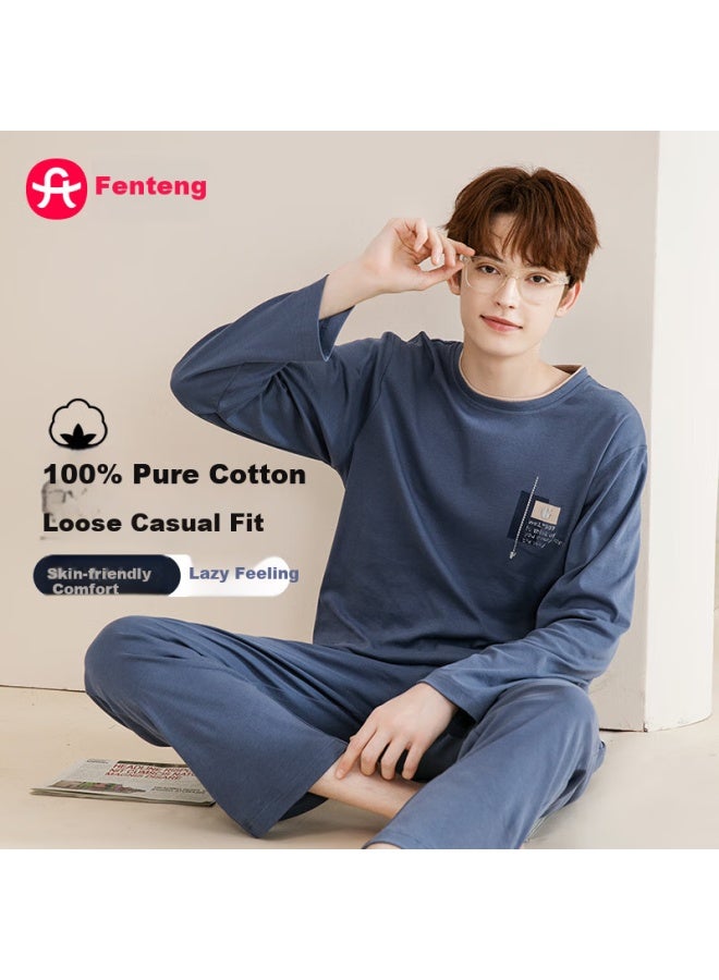 Fenton Fenteng Men's Pajamas, Pure Cotton, Spring And Autumn Season, Simple And Comfortable Long-sleeve Loungewear, Pullover Soft Cotton Sleepwear - Image 1