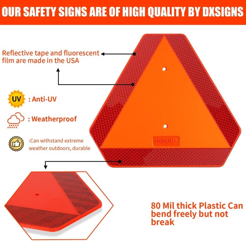 DXSIGN Slow Moving Vehicle Sign Triangle Sign 14"x16" Engineering Grade Reflective Up to 7 Years Outdoor for Golf Cart (Plastic NEW) - Image 3