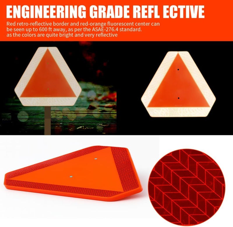 DXSIGN Slow Moving Vehicle Sign Triangle Sign 14"x16" Engineering Grade Reflective Up to 7 Years Outdoor for Golf Cart (Plastic NEW) - Image 2