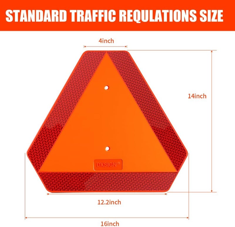 DXSIGN Slow Moving Vehicle Sign Triangle Sign 14"x16" Engineering Grade Reflective Up to 7 Years Outdoor for Golf Cart (Plastic NEW) - Image 5