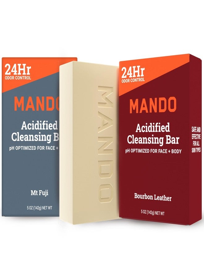 Mando 4-in-1 Acidified Cleansing Bar - 24-Hour Odor Control - Moisturizing Formula - Formulated without SLS and Parabens - Safe For Sensitive Skin - 5 ounces (Pack of 2 - Bourbon Leather & Mt Fuji - Image 1