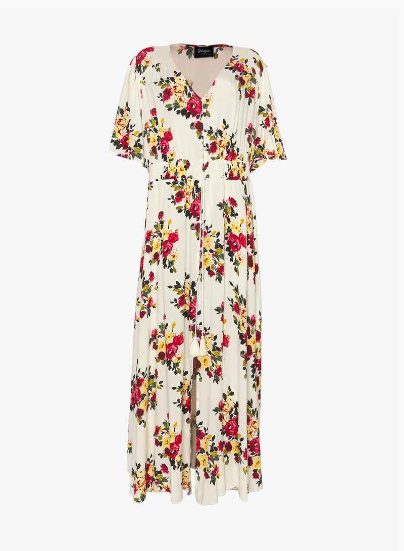 Ginger Plus Boho Floral Print A Line Dress