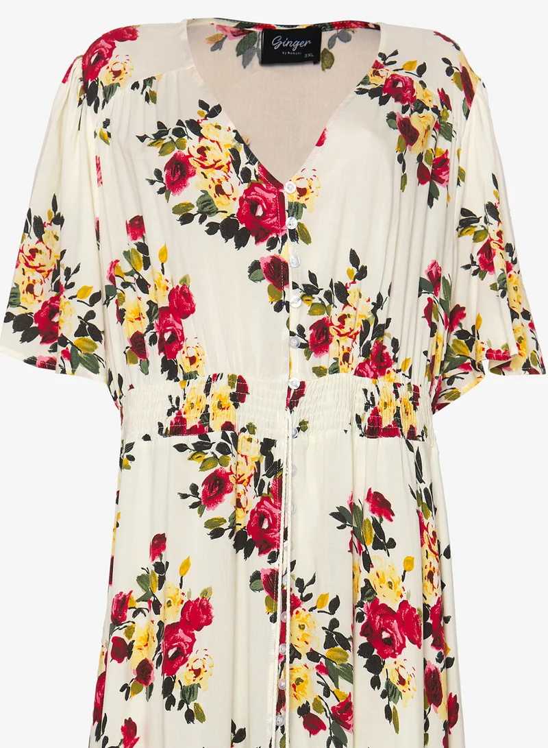 Ginger Plus Boho Floral Print A Line Dress