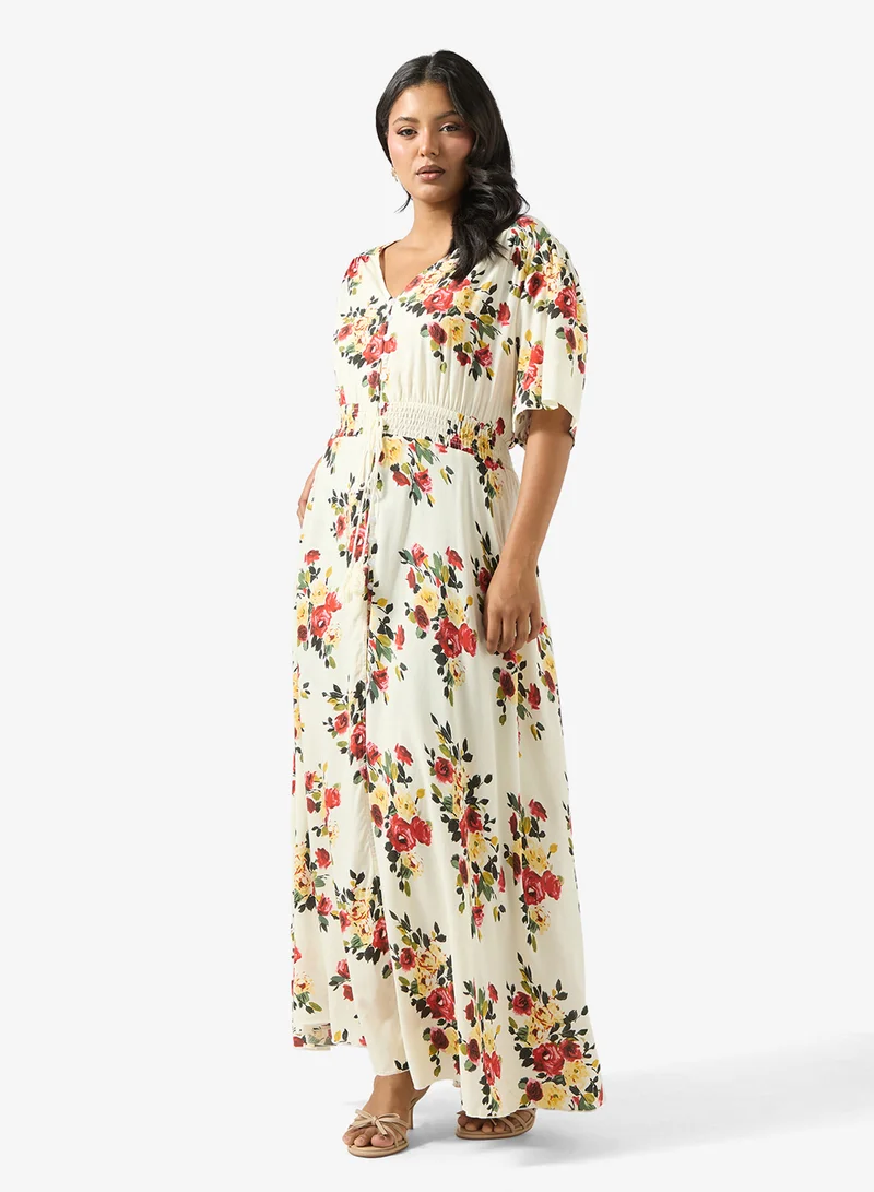 Ginger Plus Boho Floral Print A Line Dress