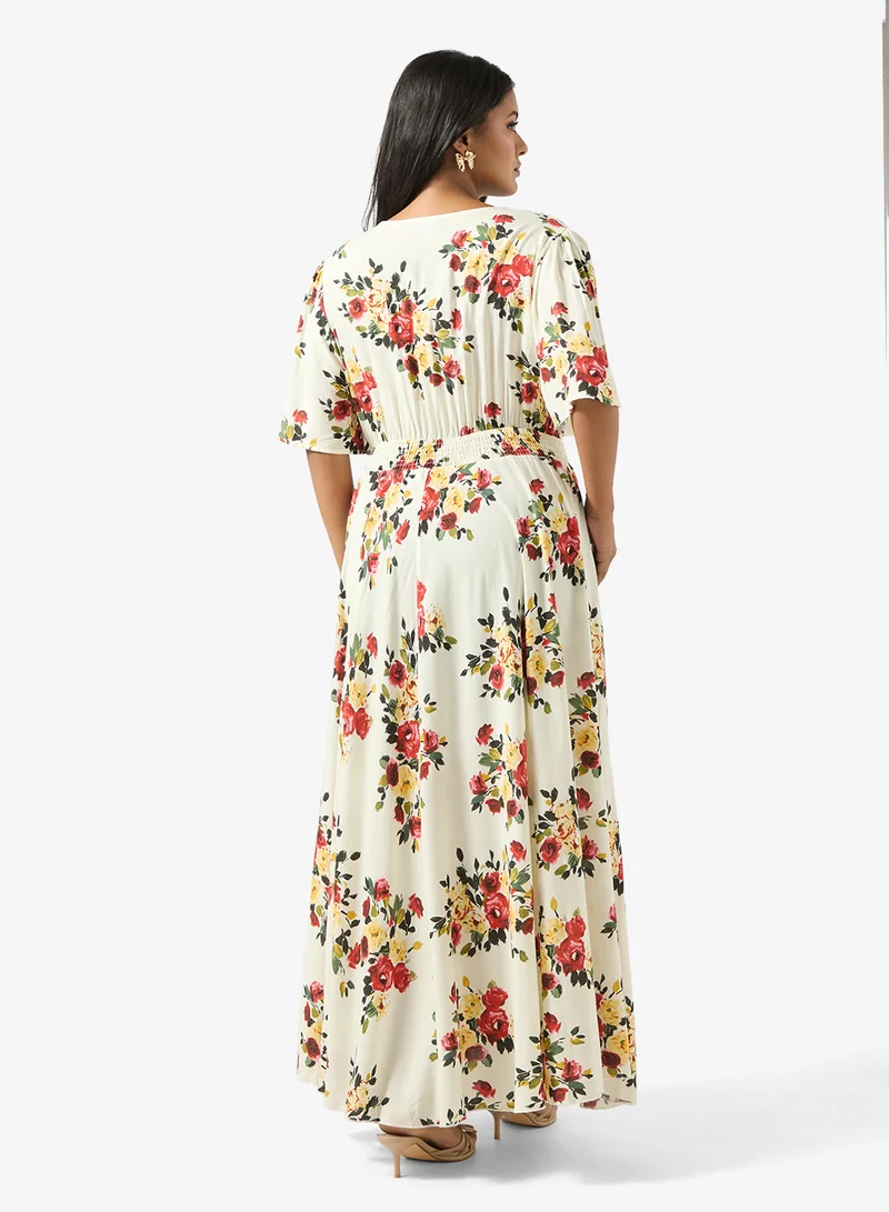 Ginger Plus Boho Floral Print A Line Dress