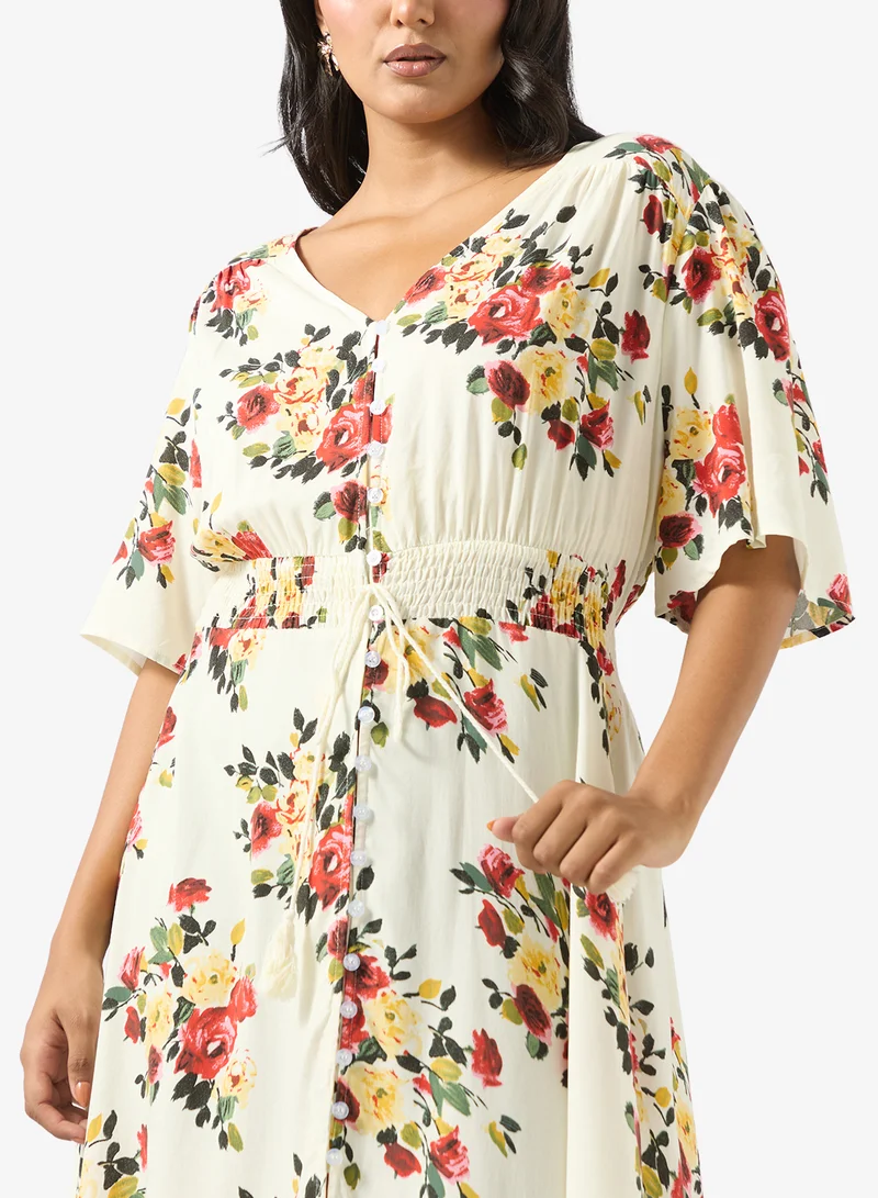 Ginger Plus Boho Floral Print A Line Dress