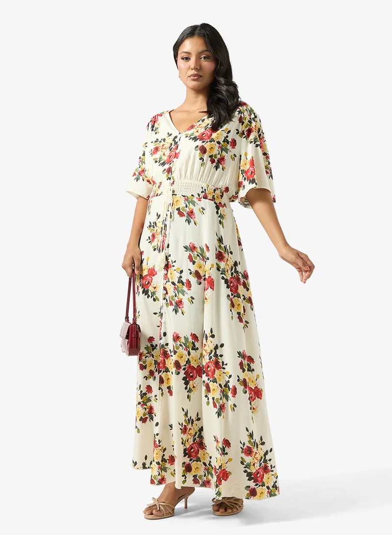 Ginger Plus Boho Floral Print A Line Dress