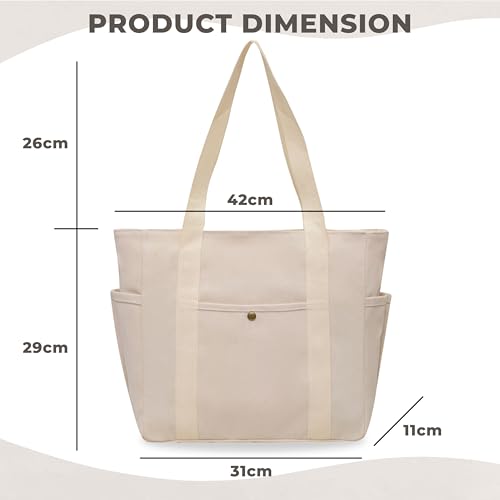 Kraptick Canvas Tote Bags – Stylish Shoulder Tote Bag Everyday Use For Women, Reusable Compact Tote Bag Perfect as a Grocery, Shopping Bags for Grocery - (White Lined) - Image 3