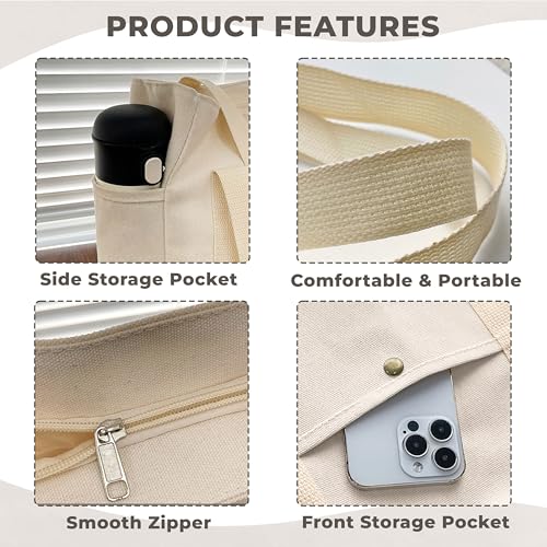 Kraptick Canvas Tote Bags – Stylish Shoulder Tote Bag Everyday Use For Women, Reusable Compact Tote Bag Perfect as a Grocery, Shopping Bags for Grocery - (White Lined) - Image 4