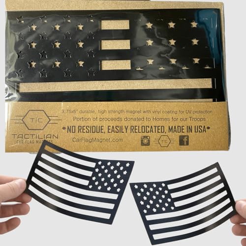 TACTILIAN Set of 2 Black American Flag Magnetic Decal Stickers - Made in USA Flag Cut-Outs for Trucks - Tactical Car Decal Magnets Bumber Stickers for Car, Van, SUV, RV, Bike - Image 1