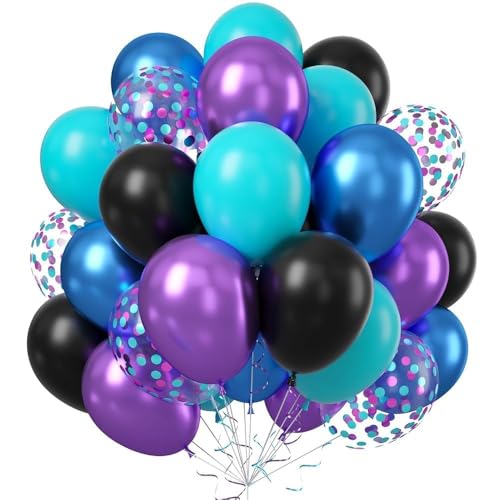 Sowide Black Purple Blue Balloon60 Pcs 12 Inches Metallic Blue Purple Teal Balloons Confetti Balloons for Boys Party Decoration Baby Shower Engagement Party Supplies - Image 1