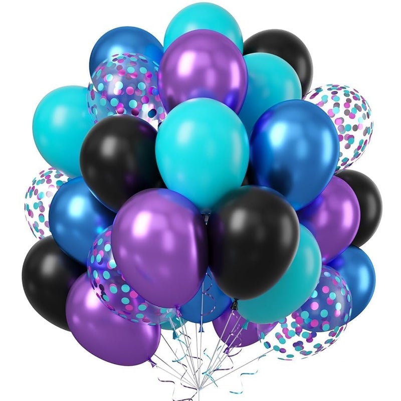 Sowide Black Purple Blue Balloon60 Pcs 12 Inches Metallic Blue Purple Teal Balloons Confetti Balloons for Boys Party Decoration Baby Shower Engagement Party Supplies - Image 2