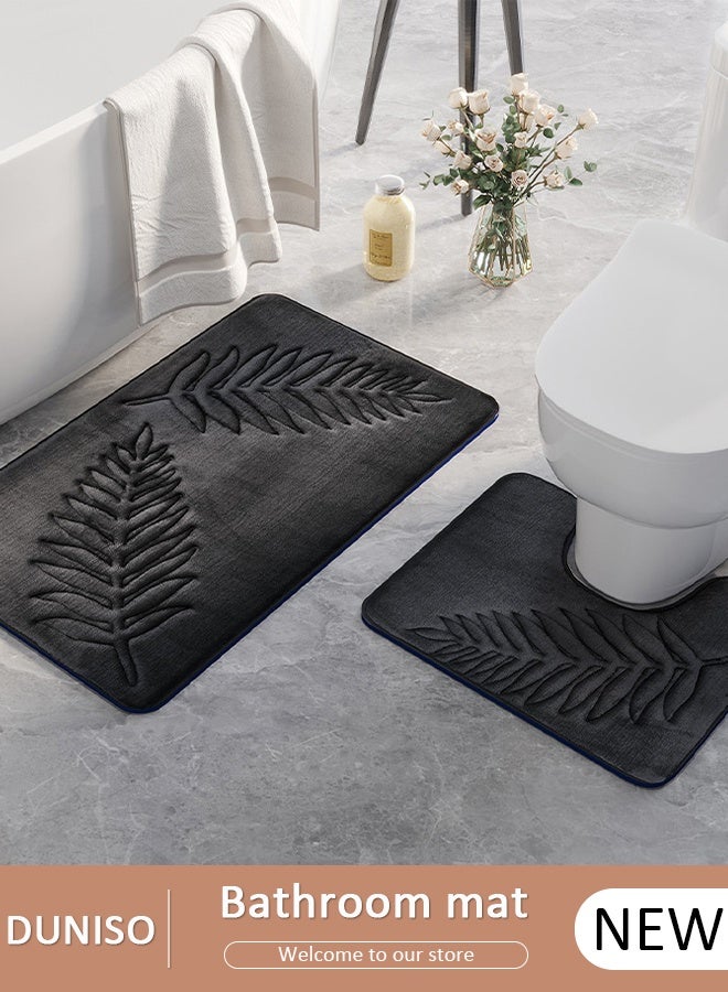DUNISO 2 Pieces Bathroom Rugs Mat Super Soft Water Absorbent Microfiber Non-Slip Quick Drying Bath Tub Mat Toilet Rugs Perfect Bathroom Mats for Bathroom Tub and Shower - Image 1