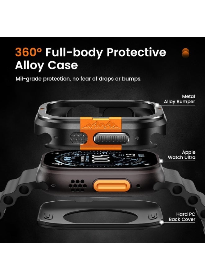 حافظة حماية معدنية 2 في 1 لـ Apple Watch Ultra 3/2/1 49 مم، إطار معدني متين (بمصد) مع غطاء خلفي كامل – حماية ضد الصدمات لـ iWatch Ultra 49 مم، مزودة بزجاج شاشة مقوّى - Image 3