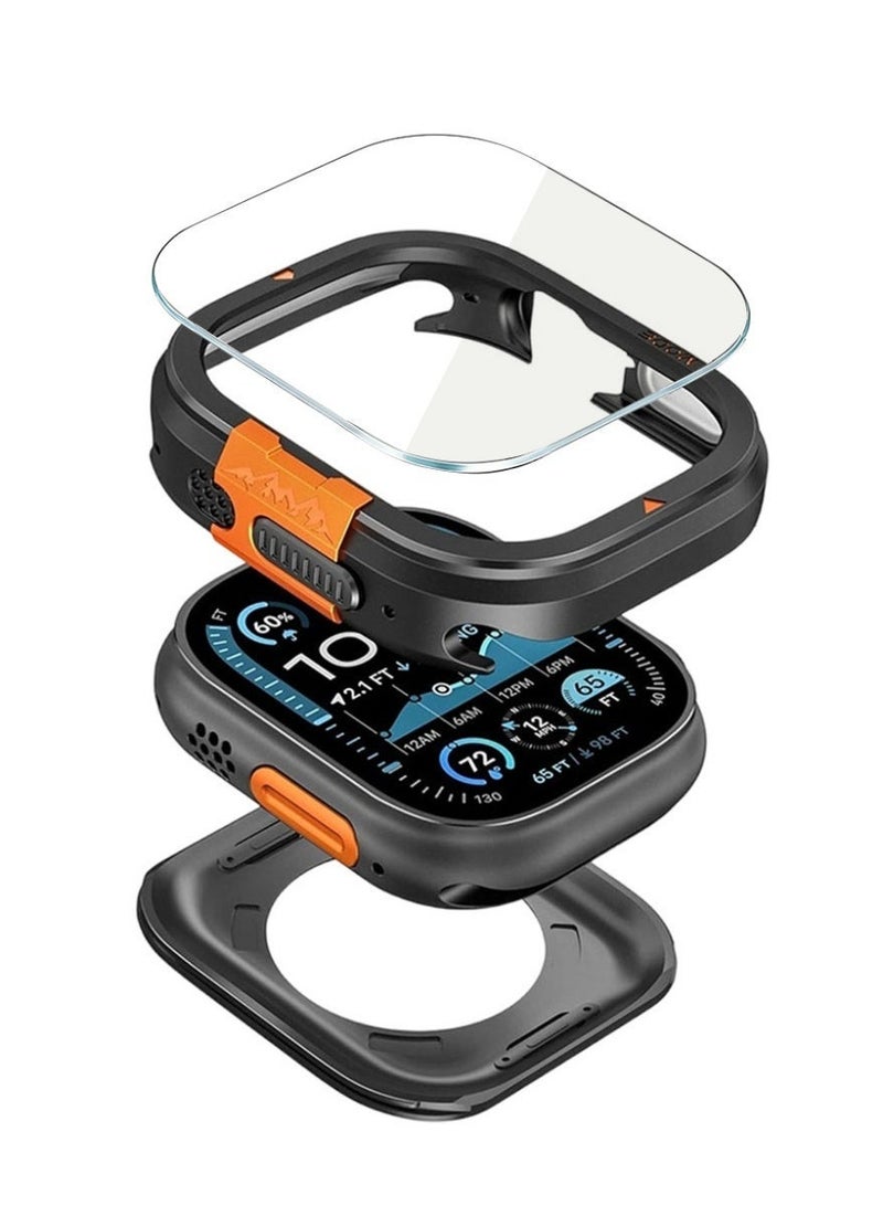 حافظة حماية معدنية 2 في 1 لـ Apple Watch Ultra 3/2/1 49 مم، إطار معدني متين (بمصد) مع غطاء خلفي كامل – حماية ضد الصدمات لـ iWatch Ultra 49 مم، مزودة بزجاج شاشة مقوّى - Image 1