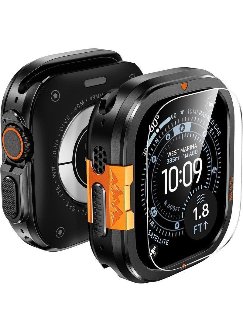 حافظة حماية معدنية 2 في 1 لـ Apple Watch Ultra 3/2/1 49 مم، إطار معدني متين (بمصد) مع غطاء خلفي كامل – حماية ضد الصدمات لـ iWatch Ultra 49 مم، مزودة بزجاج شاشة مقوّى - Image 2
