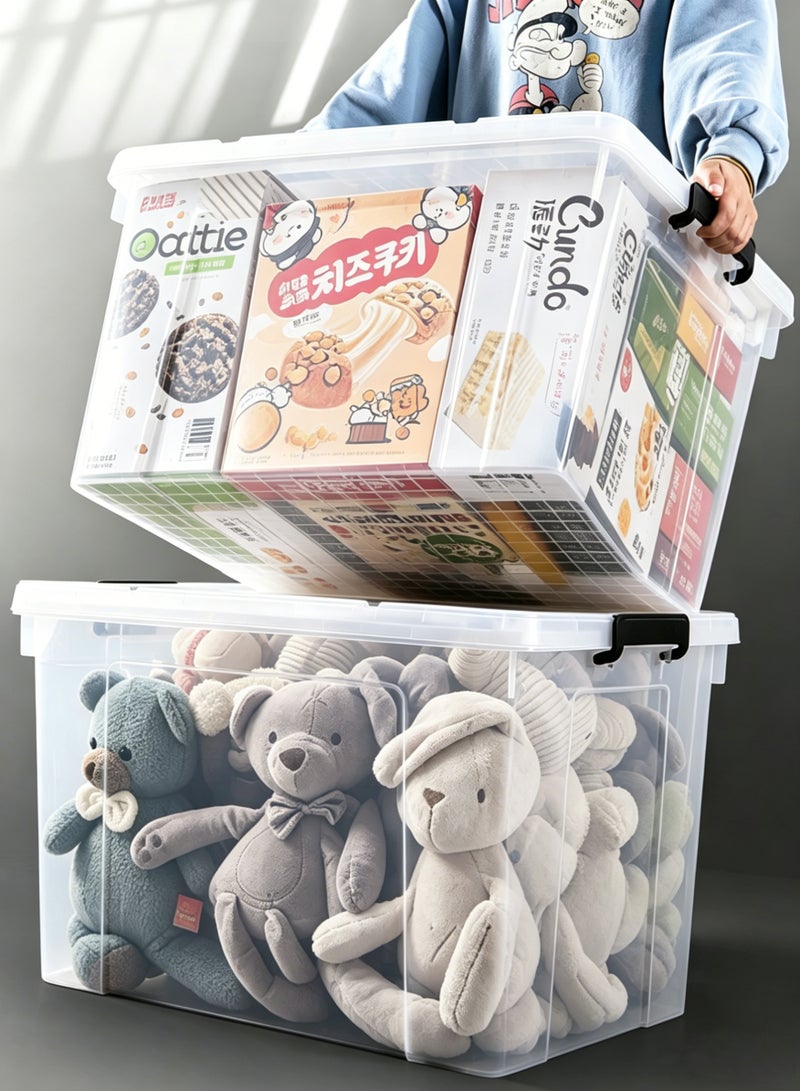 Extra Large Clear Plastic Storage Box with Lid, 2-Pack 70L Stackable Organizer Bin with Secure Latch & Carry Handle, Multi-Purpose Storage Container for Clothes, Bedding, Toys, Snacks, Closet and Home Organization - Image 1