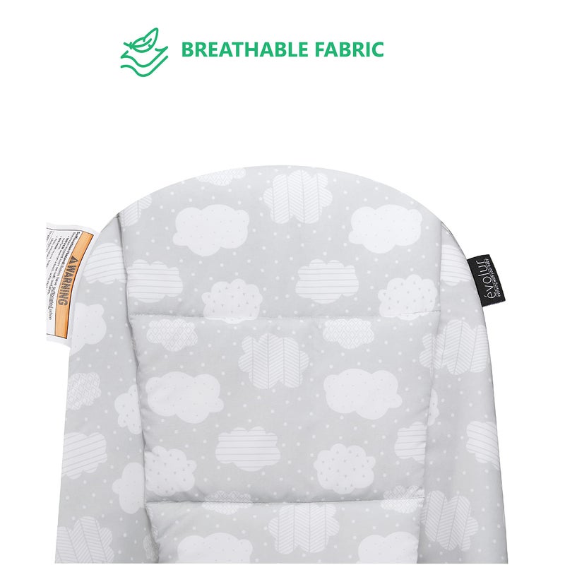Evolur Koko Portable Infant Bouncer in Cloud Grey, Breathable Fabric, Removable Seat Cover, Easy to Clean Baby Bouncer - Image 4