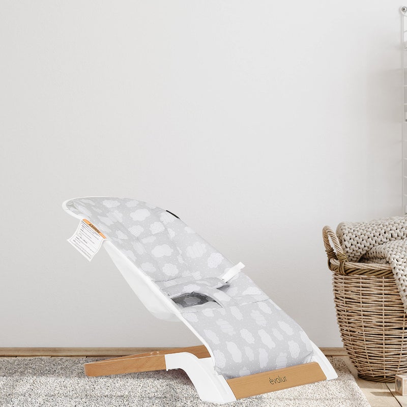 Evolur Koko Portable Infant Bouncer in Cloud Grey, Breathable Fabric, Removable Seat Cover, Easy to Clean Baby Bouncer - Image 5