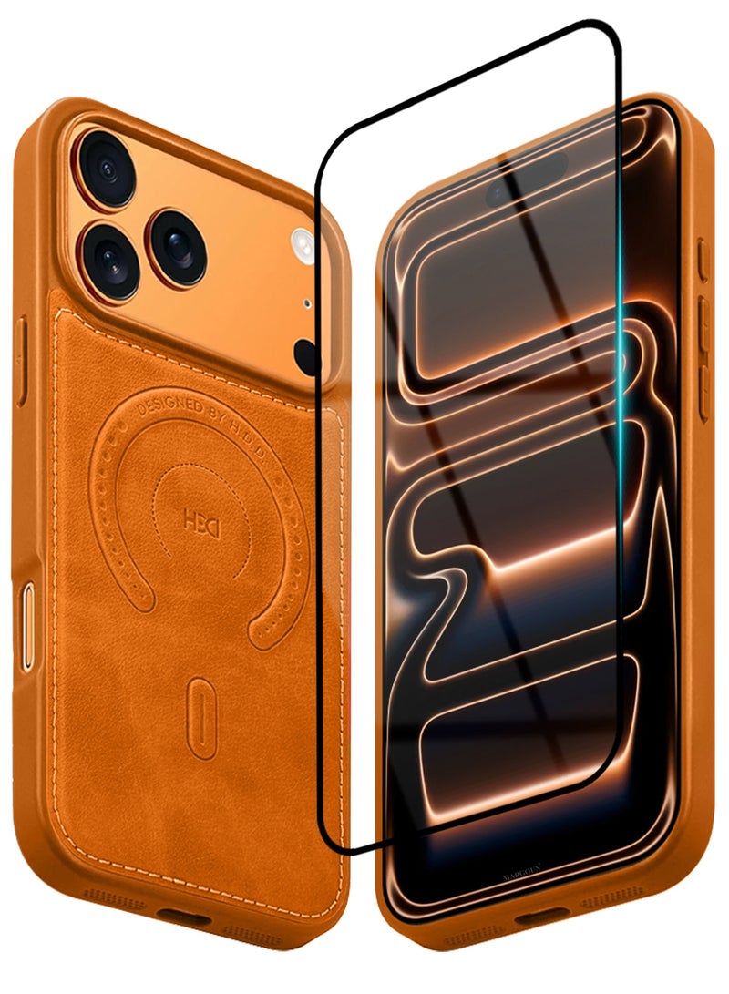 HDD Premium Leather Case and Screen Protector Compatible with iPhone 17 Pro Max, Slim MagSafe Shockproof Protective Cover with Metallic Camera Ring & Tactile Buttons – Cosmic Orange - Image 2