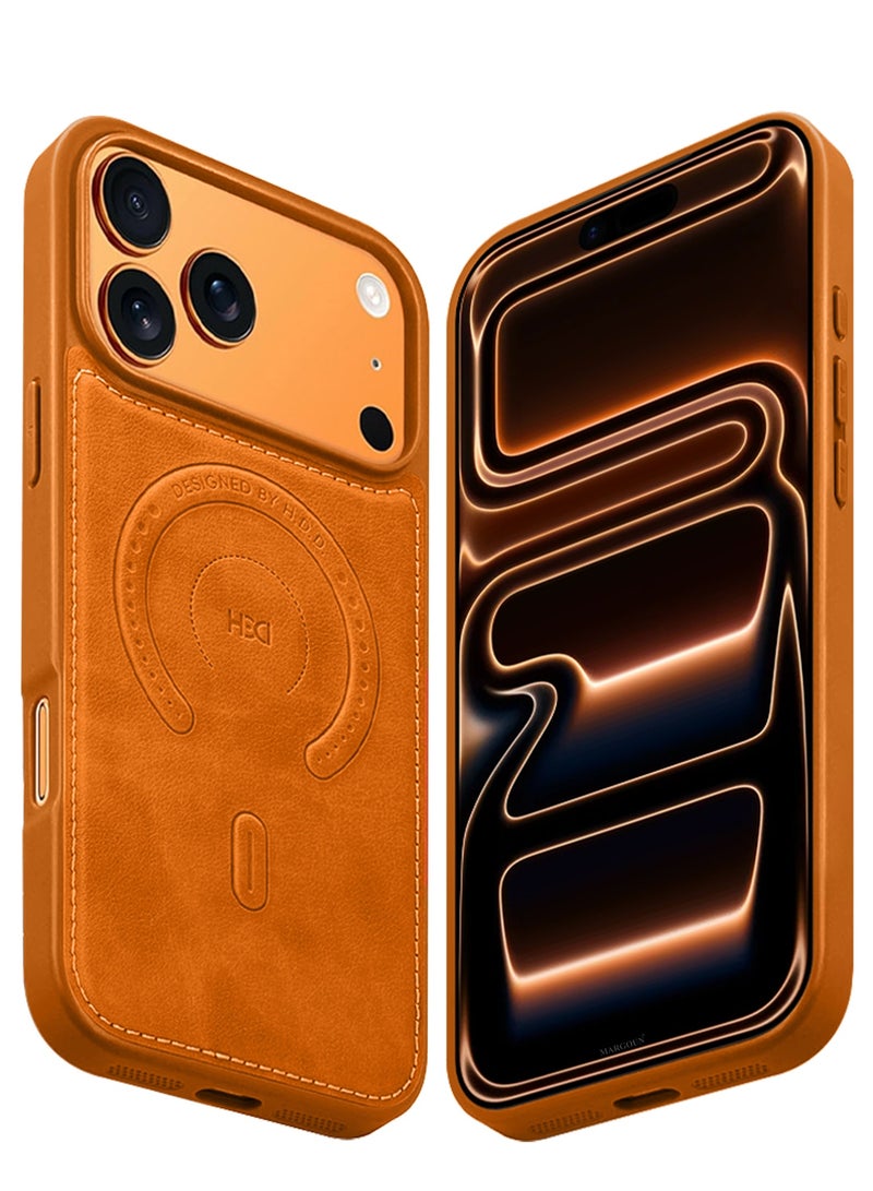 HDD Premium Leather Case and Screen Protector Compatible with iPhone 17 Pro Max, Slim MagSafe Shockproof Protective Cover with Metallic Camera Ring & Tactile Buttons – Cosmic Orange - Image 4