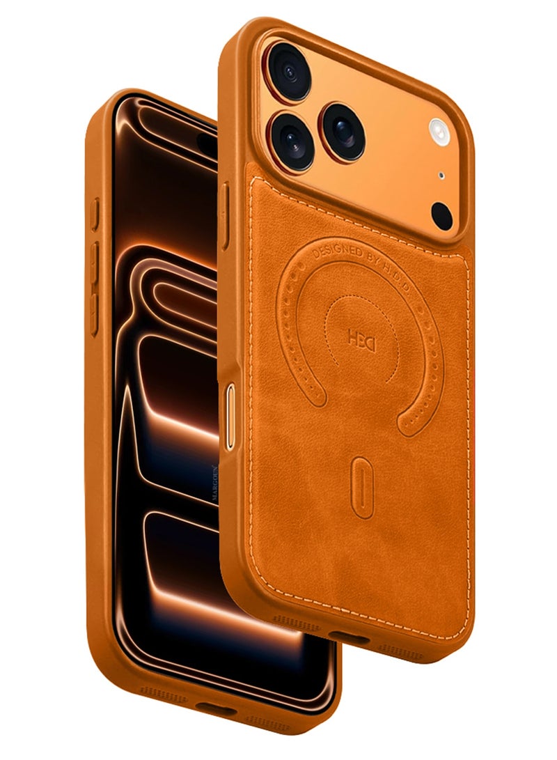 HDD Premium Leather Case and Screen Protector Compatible with iPhone 17 Pro Max, Slim MagSafe Shockproof Protective Cover with Metallic Camera Ring & Tactile Buttons – Cosmic Orange - Image 3