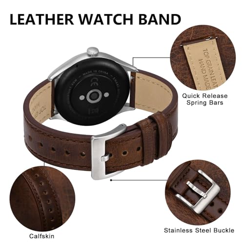 BISONSTRAP Leather Watch Straps, Classic Oil Waxed Leather, Quick Release Replacement Band for Men and Women, 22mm, Coffee Brown/Silver Buckle - Image 4