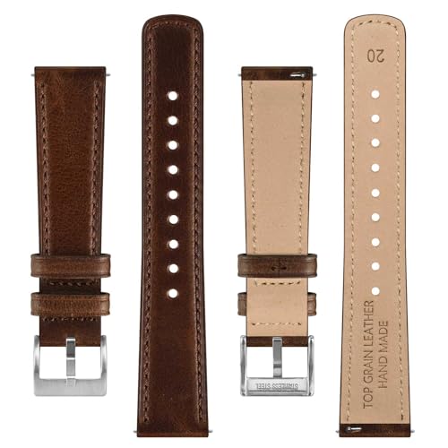 BISONSTRAP Leather Watch Straps, Classic Oil Waxed Leather, Quick Release Replacement Band for Men and Women, 22mm, Coffee Brown/Silver Buckle - Image 3