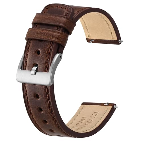BISONSTRAP Leather Watch Straps, Classic Oil Waxed Leather, Quick Release Replacement Band for Men and Women, 22mm, Coffee Brown/Silver Buckle - Image 1