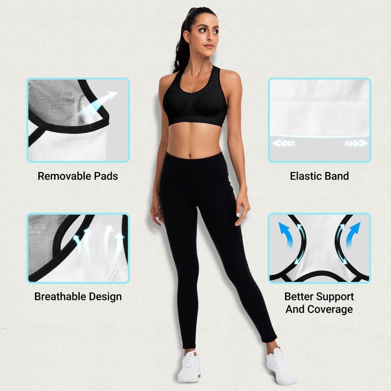 BHRIWRPY Racerback Sports Bras for Women with Pads - High Impact Athletic Tank Tops for Yoga and Workout Brassieres Bra - Image 5