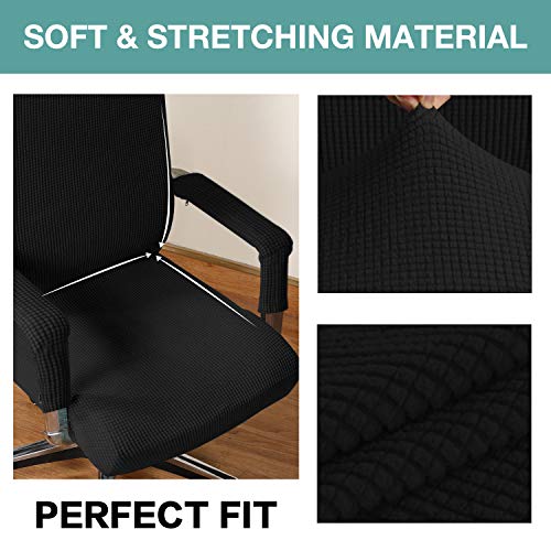 Turquoize Stretchable Chair Cover for Computer Chair, Large Office Chair Cover with Armrest Covers, Jacquard Boss Chair Cover, High Back, Washable, Large, Black - Image 4