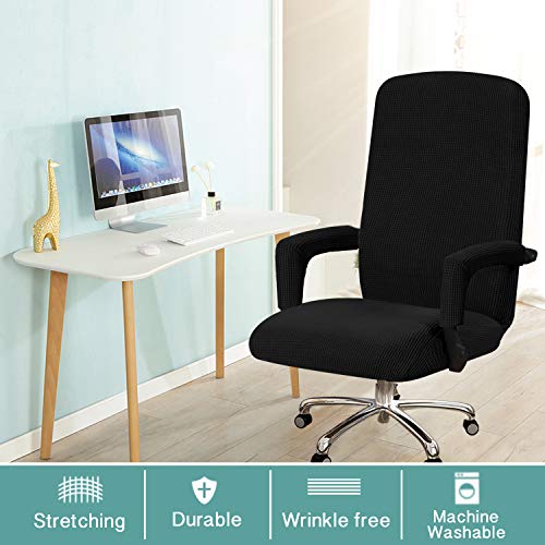Turquoize Stretchable Chair Cover for Computer Chair, Large Office Chair Cover with Armrest Covers, Jacquard Boss Chair Cover, High Back, Washable, Large, Black - Image 2