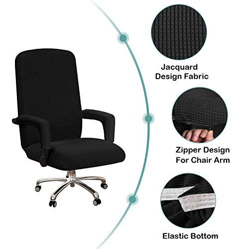 Turquoize Stretchable Chair Cover for Computer Chair, Large Office Chair Cover with Armrest Covers, Jacquard Boss Chair Cover, High Back, Washable, Large, Black - Image 3