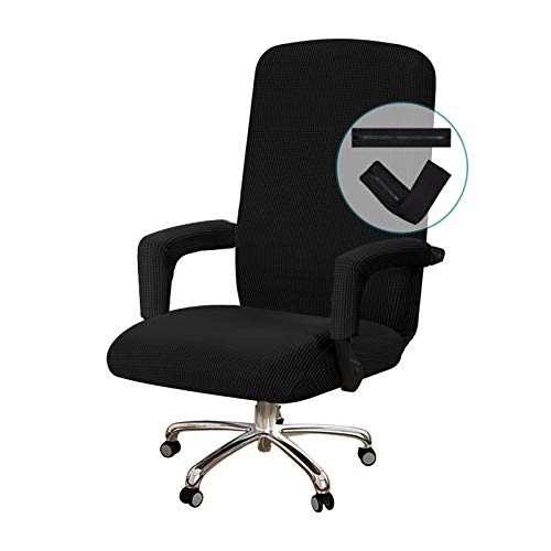 Turquoize Stretchable Chair Cover for Computer Chair, Large Office Chair Cover with Armrest Covers, Jacquard Boss Chair Cover, High Back, Washable, Large, Black - Image 1