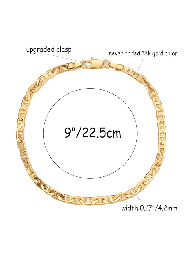 erorex Gold Flat Marina Link Anklet For Women Men 14K Gold 18K Gold Silver Plated 4Mm Wide Mariner Ankle Bracelets For Women 9 Inch Copper Cubic Zirconia - Image 2