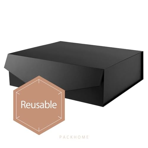 PACKHOME 17x14.5x5.5 Inches, Extra Large Gift Box with Lid, Magnetic Closure Box for Clothes and Large Gifts (Matte Black with Grain Texture) - Image 3