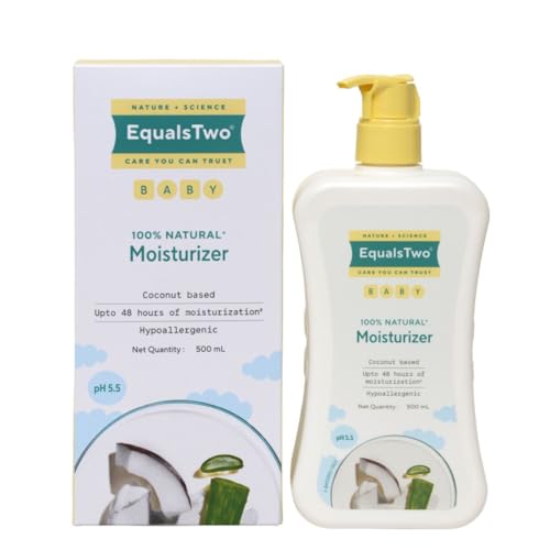 EQUALSTWO by Zydus Baby Moisturizer, 500ml, 100% Natural Coconut based Daily Baby Skin Care Body Lotion for Nourishing Skin, All Skin Types, PH 5.5, Dermatalogically Tested, No Parabens No Sulphates, (Pack 1) - Image 1