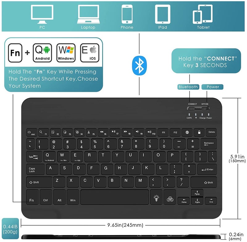 ProElite Keyboard case for Apple iPad 10.2" 9th Gen (2021) / 8th Gen / 7th Gen, with Pencil Holder, Magnetic Detachable Wireless Bluetooth Keyboard Built-in 7-Colors Backlit, Dark Blue - Image 3