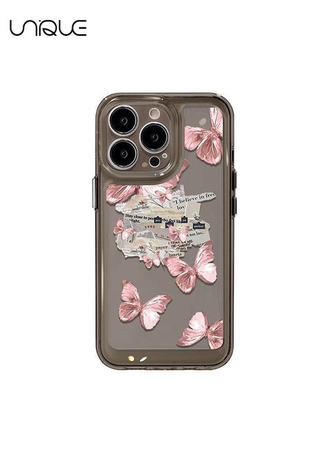 Compatible with iPhone 15 Pro Max Cases, Butterfly Doodle Cases, Clear Black Cases - Sleek and Minimalist Phone Cases - TPU Drop Protection