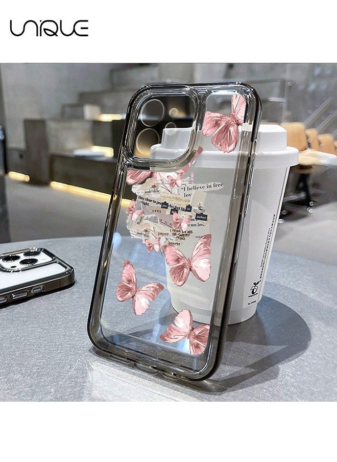 Unique - Compatible with iPhone 15 Pro Max Cases, Butterfly Doodle Cases, Clear Black Cases - Sleek and Minimalist Phone Cases - TPU Drop Protection - Image 1