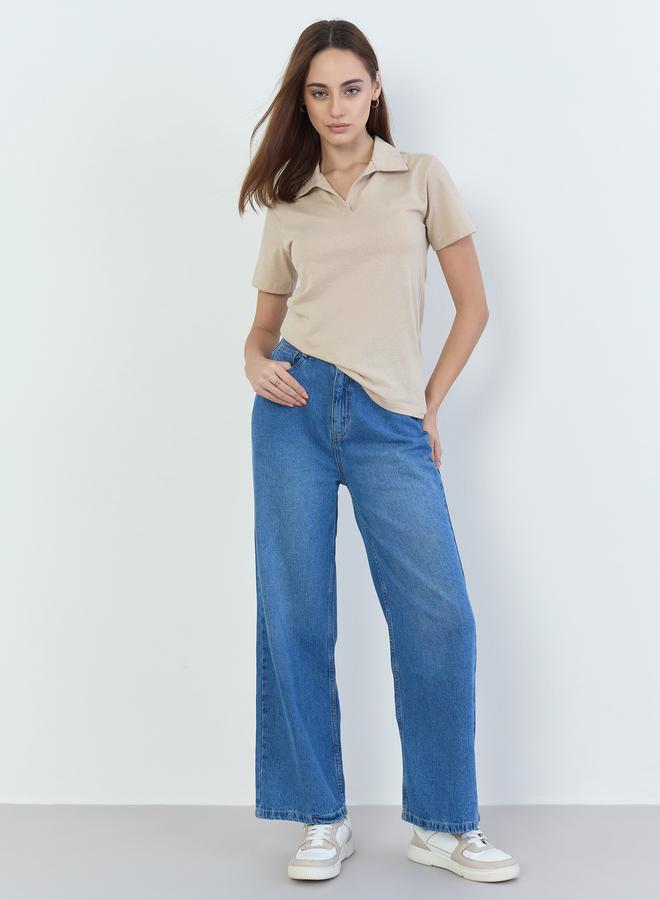 Styli Beige Cotton Polo T-Shirt - Image 2